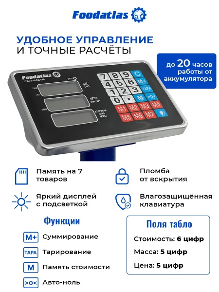 Напольные торговые весы 100кг/20гр ВТН-100 Foodatlas Eco